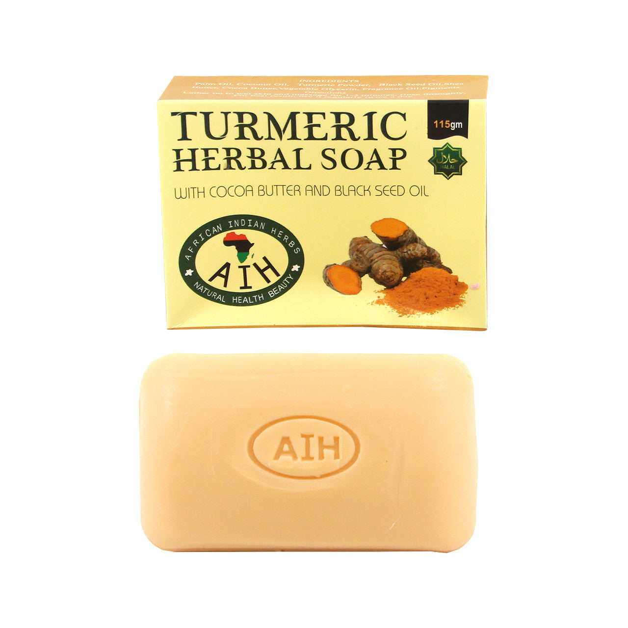 African Indian Herbs (AIH): Turmeric Herbal Soap - 115 gm